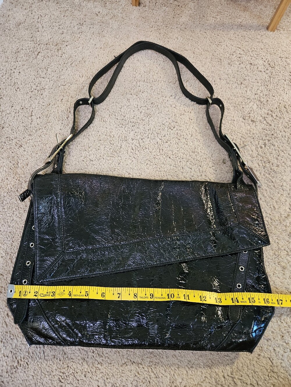 Kooba Black distressed Patent leather crossbody Messenger bag - Picture 5 of 11
